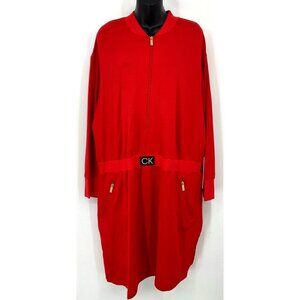 Calvin Klein Dress Plus Size 1X Red Long Sleeve 1/2 Zip Mock Sweater Women New